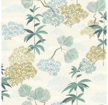 Behang met planten- en wolkenmotief