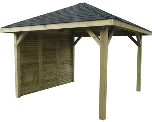 Houten carport met dak en privacyscherm