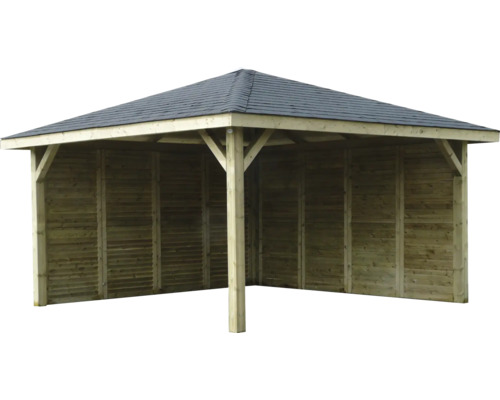 Houten tuinpaviljoen met donker dak