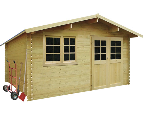 Houten tuinhuis met raam en dubbele deur