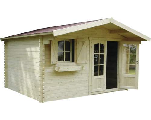 Houten tuinhuis met raam en dubbele deur