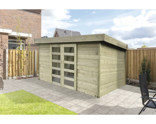 Houten tuinhuis met schuifdeuren