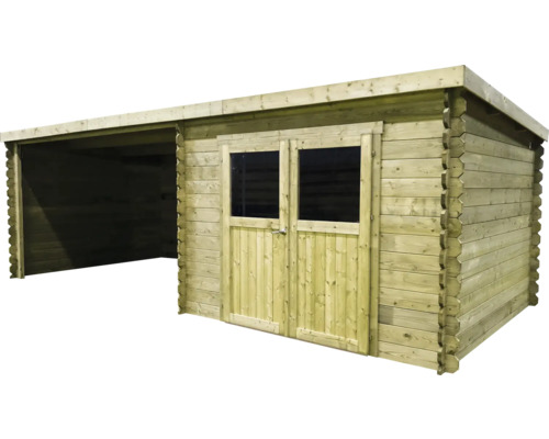 Houten tuinhuis met aanbouw en dubbele deur