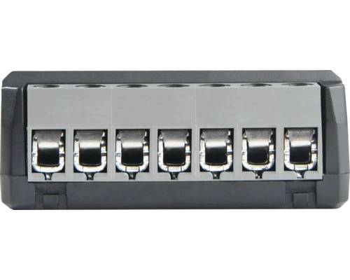 Zes grijze schroefklemmen voor elektrische verbinding