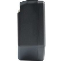 Zijaanzicht zwarte kunststof behuizing