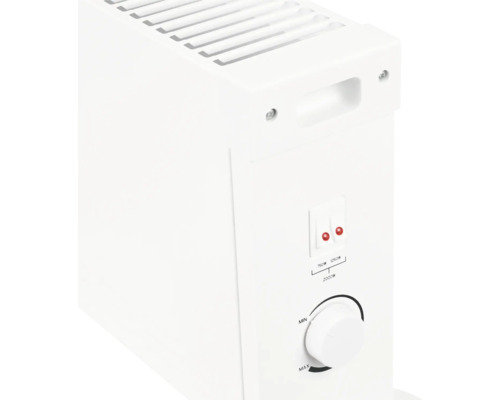 Witte elektrische radiator met schakelaars voor vermogensregeling