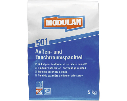 MODULAN 501 Reparatie- en uitvlakspachtel buiten 5 kg Modulan buiten- en vochtige ruimtes plamuur in een zak van 5 kg