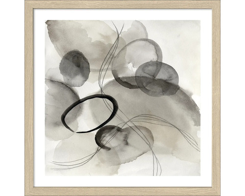 Ingelijste abstracte aquarel afbeelding met cirkels en lijnen