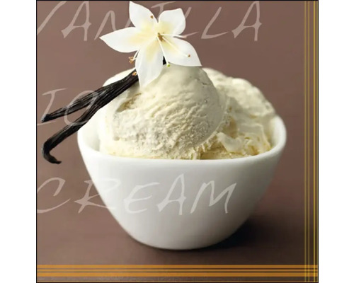 Vanille-ijs in een kom met vanillebloem en vanillestokje