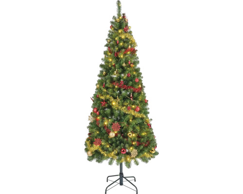 Versierde kerstboom met kerstballen, lametta en lichtjes