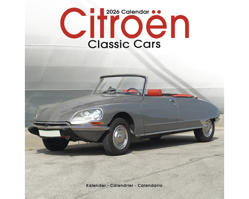 Citroën oldtimer kalender 2026 met grijze cabriolet