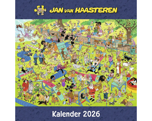Jan van Haasteren Kalender 2026 met mensen en honden in een park