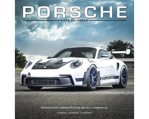 Porsche Kalender 2026 met een Porsche GTRS sportwagen