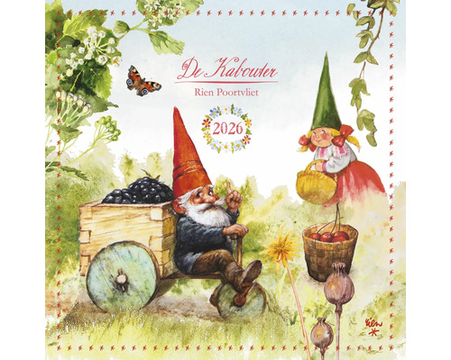 Geïllustreerde kalender 2026 met tuinkaboutermotieven