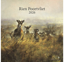 Schilderij Rien Poortvliet 2026 met moeflons in een graslandschap