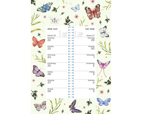 Kalender 2026 met vlinderontwerp