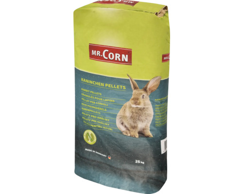 Zak konijnenvoer met afbeelding van een konijn en het Mr. Corn logo, 25 kilogram