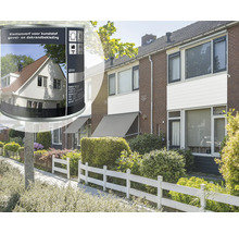 Verf voor kunststof gevels en dakrandbekleding voor een rij huizen
