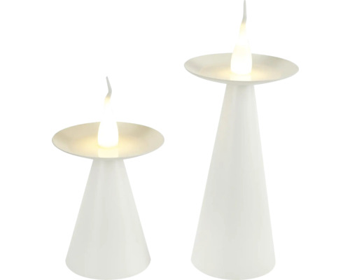 Twee witte LED-tafellampen met kegelvorm