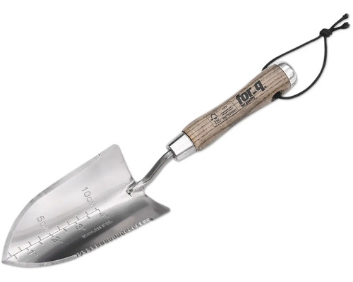 FOR_Q Bloemenschep Ashwood Tuinschep van roestvrij staal met houten handvat en dieptemarkering