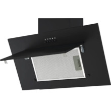 Zwarte afzuigkap met metalen vetfilter