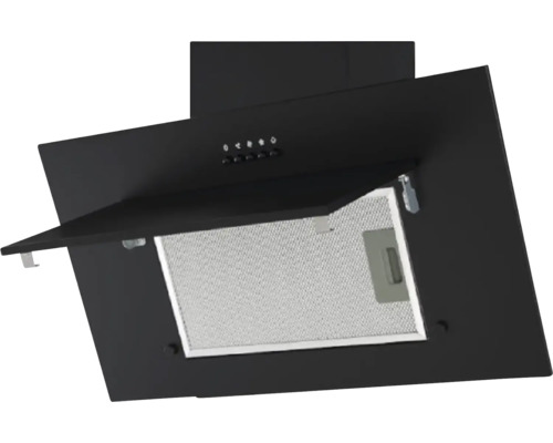 Zwarte afzuigkap met metalen vetfilter