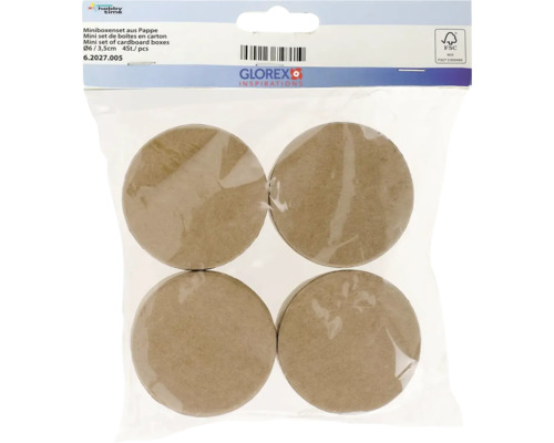Mini-dozen set van karton, zes centimeter diameter, 3,5 centimeter hoog, vier stuks, verpakt