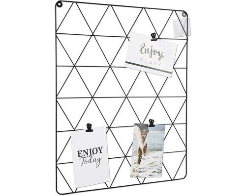 Zwart metalen memobord met notities en foto''s
