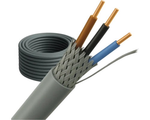Grijze grondkabel met drie draden en afscherming