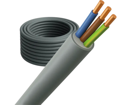 Grijze elektriciteitskabel met drie draden en kabelhaspel