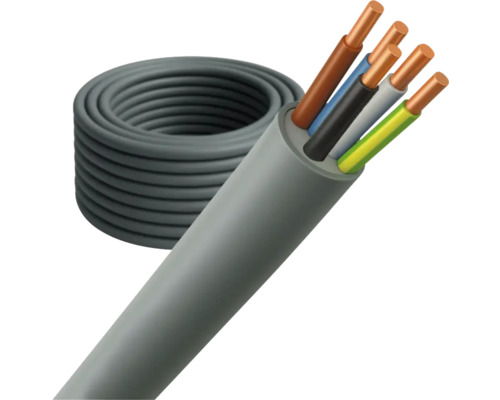 Grijze elektriciteitskabel met vijfaderige interne bedrading en kabelhaspel