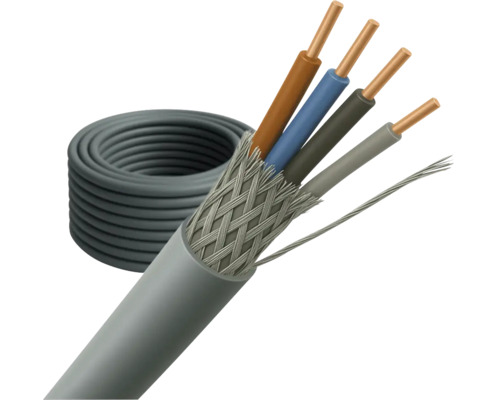 Grijze kabel met vier draden en afschermvlechtwerk