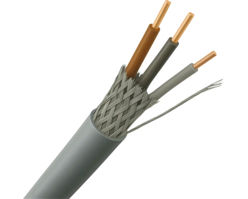 Kabeldoorsnede met drie aders en gevlochten afscherming