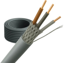 Grijze kabel met drie aders en draadomvlechting