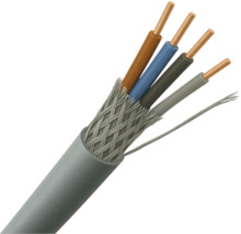 Grijze kabel met meerdere gekleurde binnengeleiders en gevlochten afscherming
