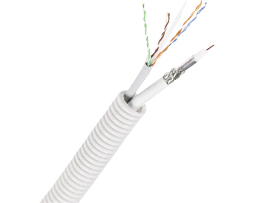 Q-LINK Flexibele voorbedrade buis met UTP CAT6 + coax kabel 19 mm 3/4" grijs 25 m