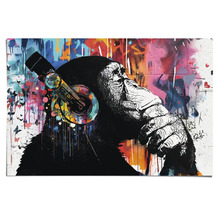 Decoratief canvas met aap en hoofdtelefoon als motief