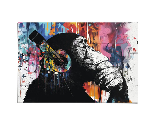 Decoratief canvas met aap en hoofdtelefoon als motief