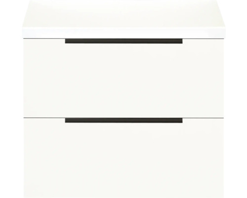 SANOX Badkamermeubelset voor waskom Seville hoogglans wit 60 cm met edge greep en twee lades incl. bovenblad hoogglans wit Witte onderkast met twee laden en handgrepen