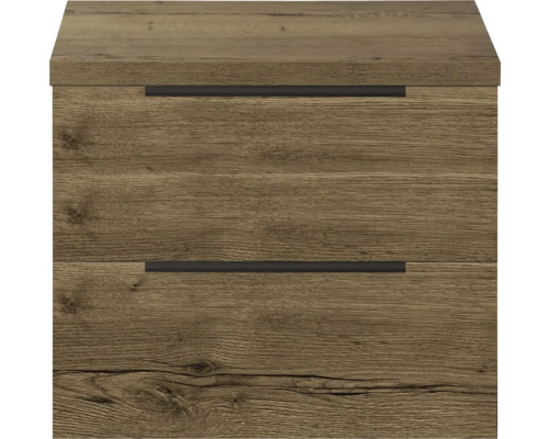 SANOX Badkamermeubelset voor waskom Seville tabacco 60 cm met edge greep en twee lades incl. bovenblad tabacco Houtkleurige onderkast met twee laden