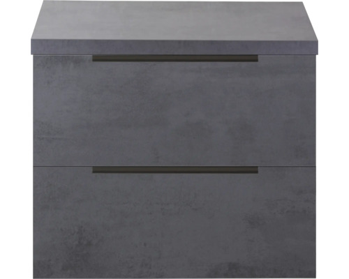SANOX Badkamermeubelset voor waskom Seville beton antraciet 60 cm met edge greep en twee lades incl. bovenblad beton antraciet Wastafelonderkast met twee laden