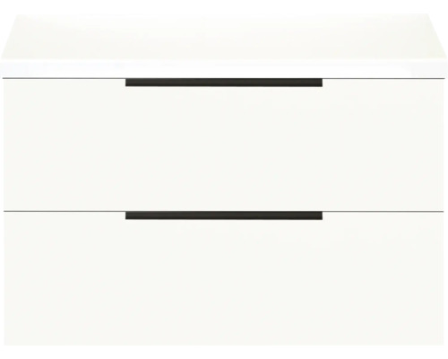 SANOX Badkamermeubelset voor waskom Seville hoogglans wit 80 cm met edge greep en twee lades incl. bovenblad hoogglans wit Witte wastafelonderkast met twee laden en grepen
