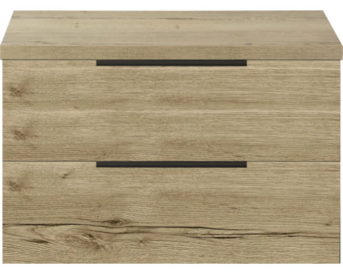 SANOX Badkamermeubelset voor waskom Seville natuur eiken 80 cm met edge greep en twee lades incl. bovenblad natuur eiken Houten nachtkastje met twee laden