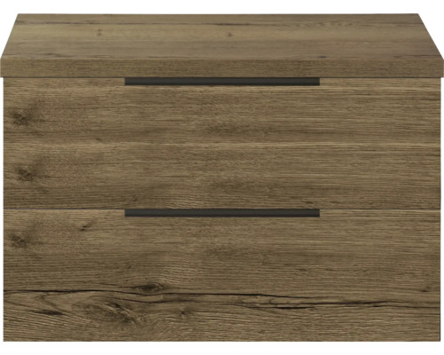 SANOX Badkamermeubelset voor waskom Seville tabacco 80 cm met edge greep en twee lades incl. bovenblad tabacco Nachtkastje met twee laden en handgrepen
