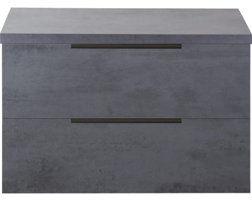 SANOX Badkamermeubelset voor waskom Seville beton antraciet 80 cm met edge greep en twee lades incl. bovenblad beton antraciet Wastafelonderkast met twee laden