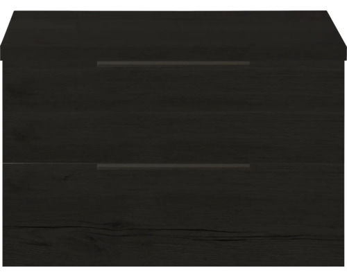 SANOX Badkamermeubelset voor waskom Seville black oak 80 cm met edge greep en twee lades incl. bovenblad black oak Wastafelonderkast met twee lades in houten design