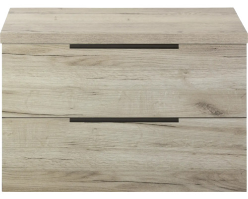 SANOX Badkamermeubelset voor waskom Seville craft oak 80 cm met edge greep en twee lades incl. bovenblad craft oak Wastafelonderkast met twee laden