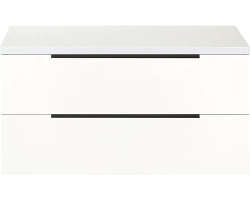 SANOX Badkamermeubelset voor waskom Seville hoogglans wit 100 cm met edge greep en twee lades incl. bovenblad hoogglans wit Witte wastafelonderkast met twee lades