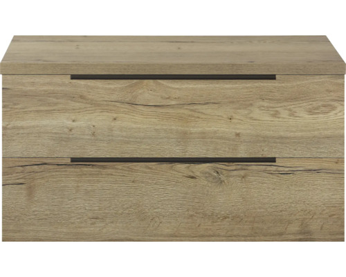 SANOX Badkamermeubelset voor waskom Seville natuur eiken 100 cm met edge greep en twee lades incl. bovenblad natuur eiken Wastafelonderkast met twee lades in houtlook
