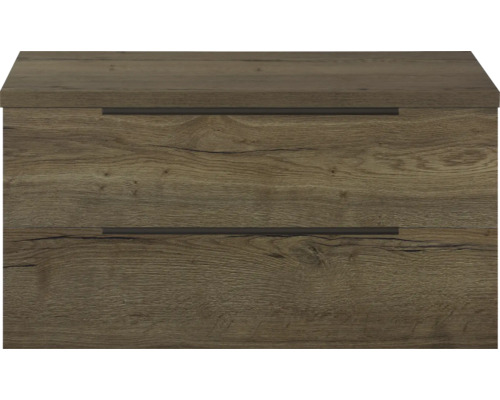 SANOX Badkamermeubelset voor waskom Seville tabacco 100 cm met edge greep en twee lades incl. bovenblad tabacco Onderkast met twee laden in houtlook